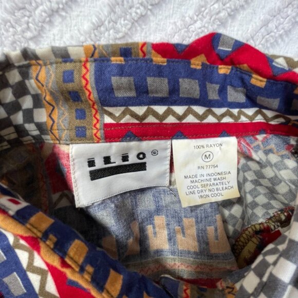 Vintage iLio Womens Blouse Top Button Down Shirt Medium Long Sleeve Multi Rayon - Picture 3 of 7